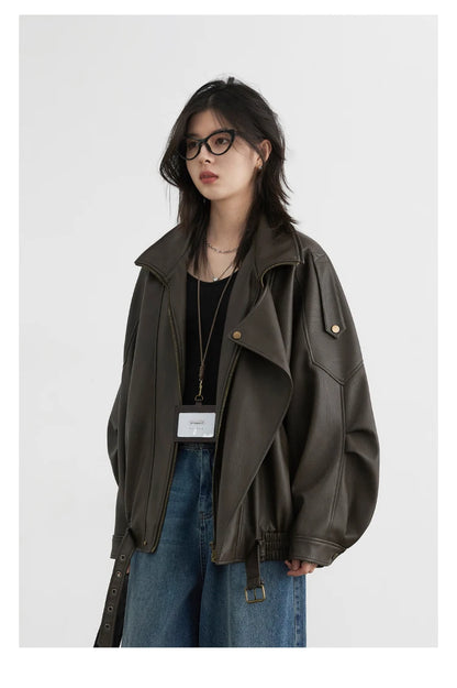 Retro PU Leather Jacket – Spring/Autumn 2025