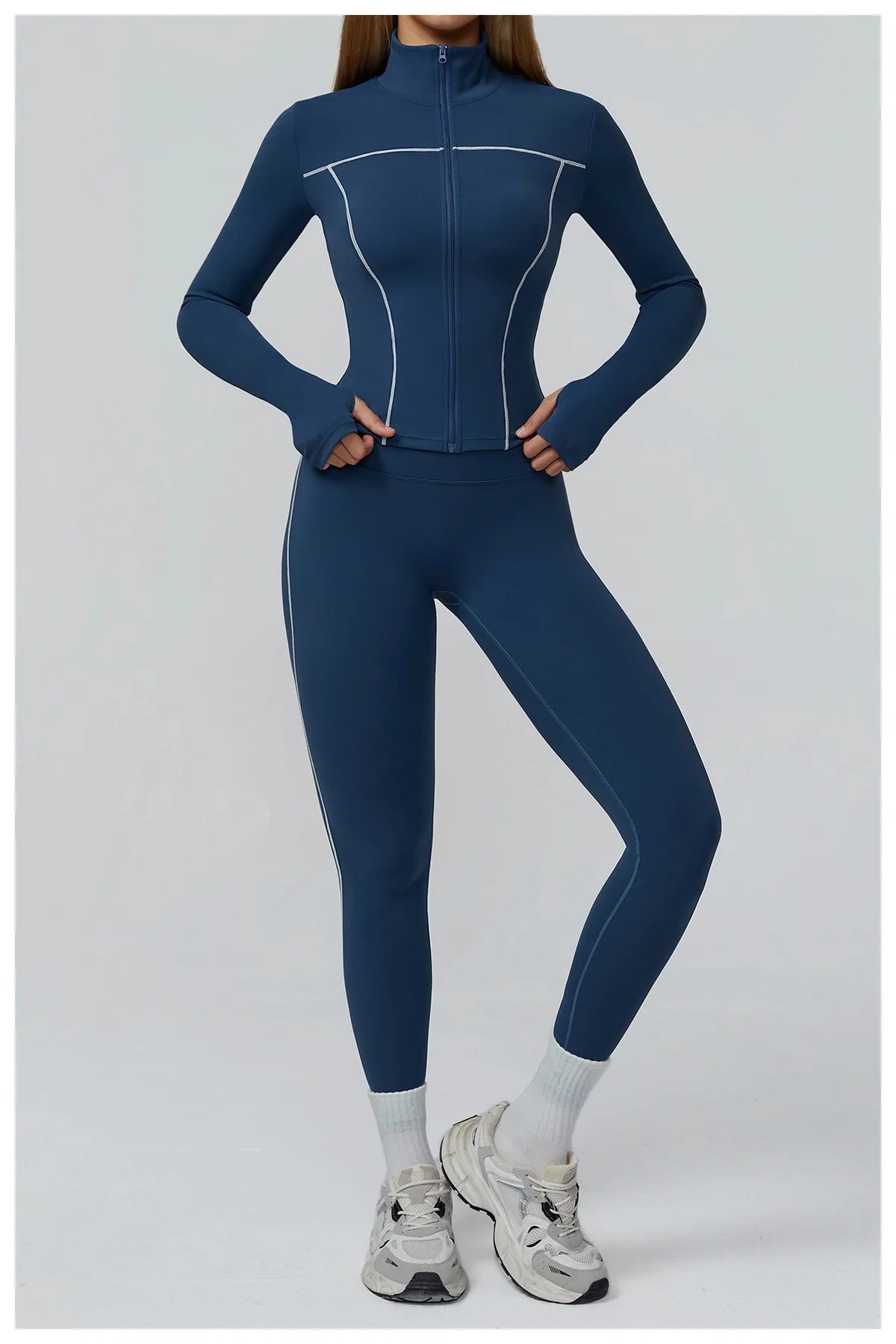Women’s Seamless Yoga Set – 2/3PCS Fitness Tracksuit with Long Sleeve Jacket and High Waist Leggings