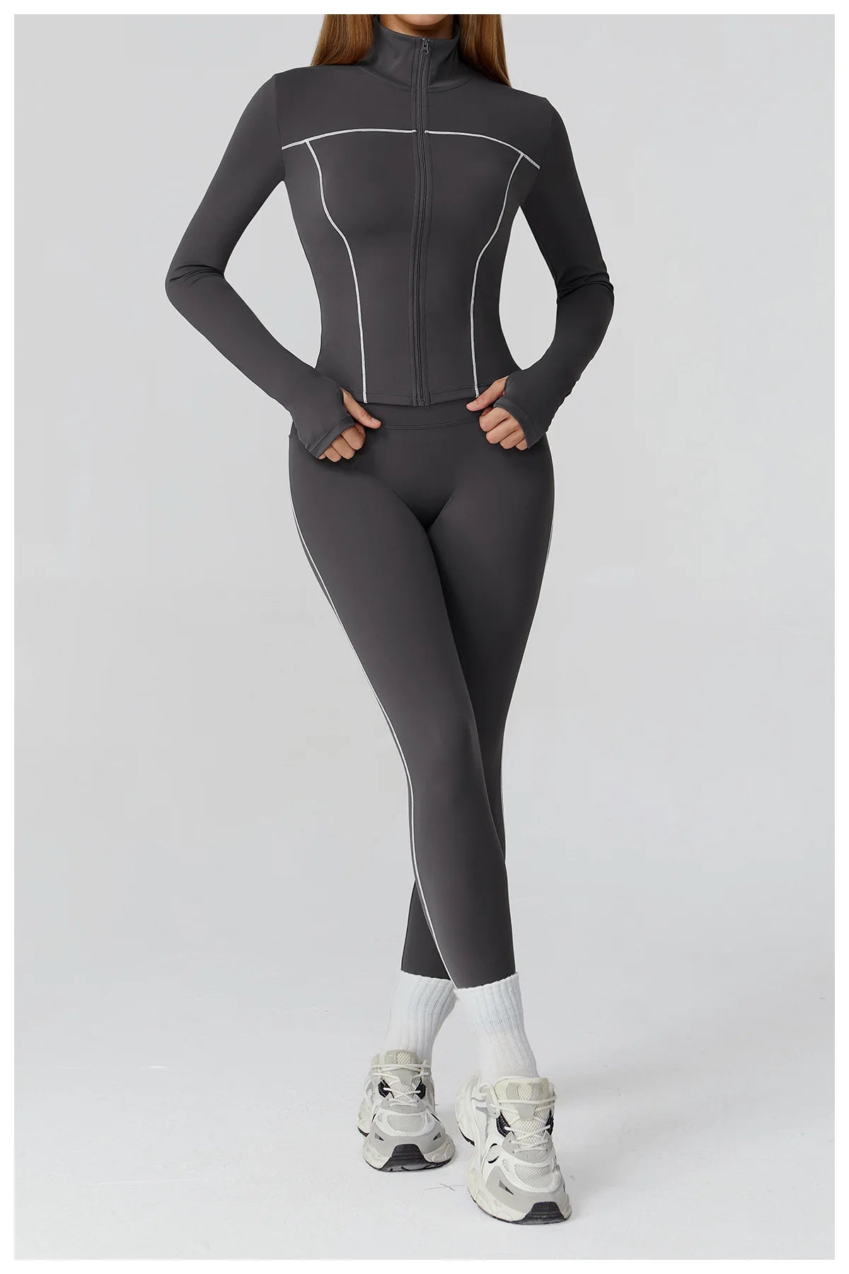 Women’s Seamless Yoga Set – 2/3PCS Fitness Tracksuit with Long Sleeve Jacket and High Waist Leggings