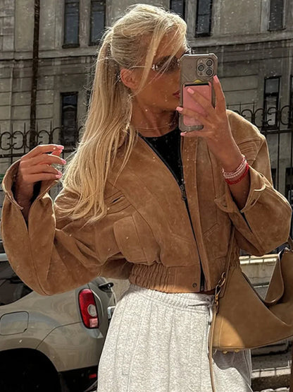 Brown Suede Cropped Jacket – Autumn 2025