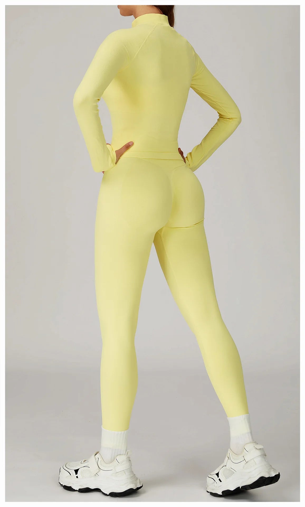 Women’s 2PCS Seamless Yoga Set – Zipper Long Sleeve Crop Top and High Waist Leggings