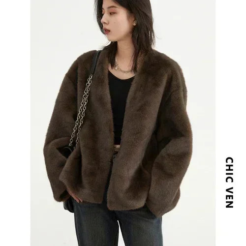 Plush V-Neck Jacket – Winter 2025