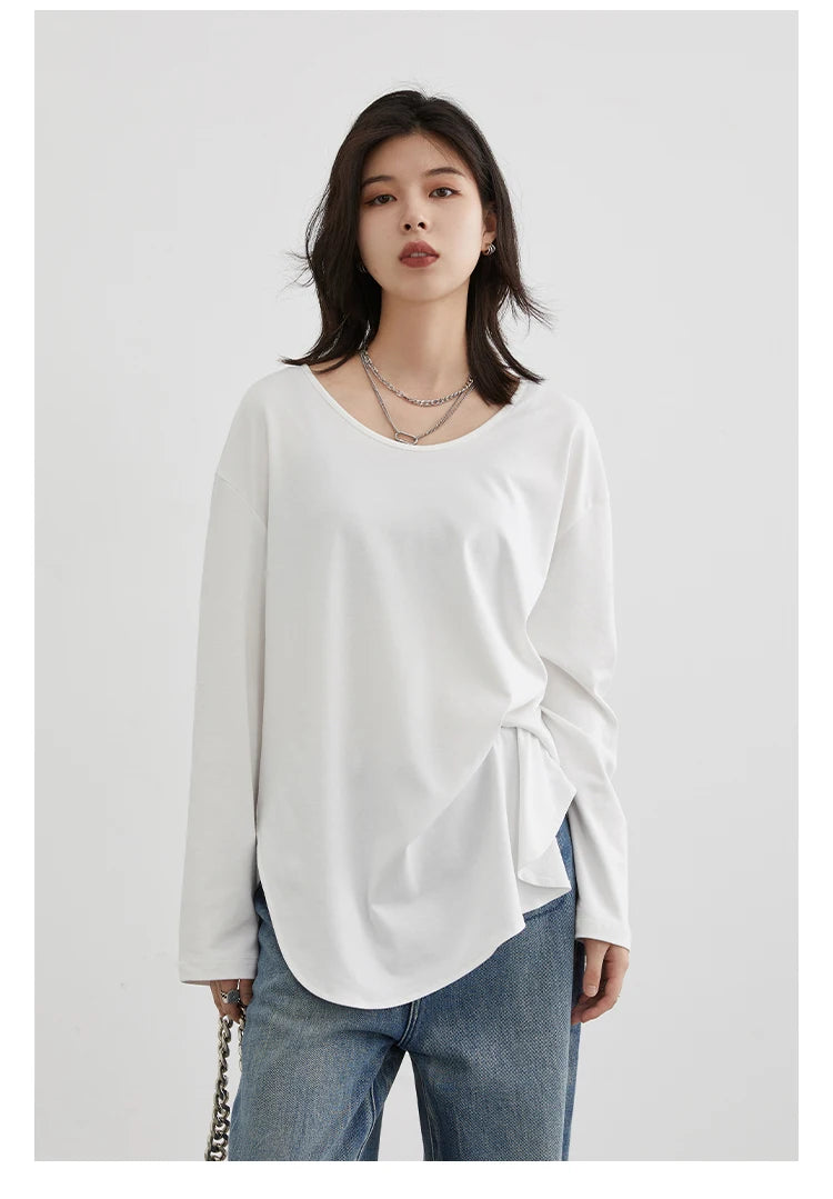 Casual U-Neck Long Sleeve Tee – Spring/Autumn 2025 Collection