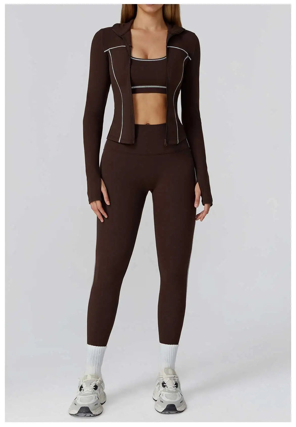 Women’s Seamless Yoga Set – 2/3PCS Fitness Tracksuit with Long Sleeve Jacket and High Waist Leggings