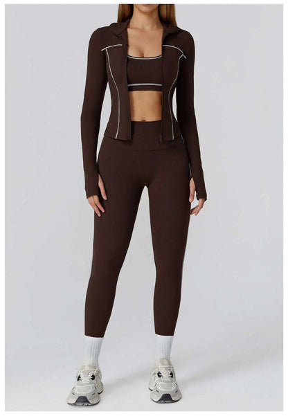 Women’s Seamless Yoga Set – 2/3PCS Fitness Tracksuit with Long Sleeve Jacket and High Waist Leggings