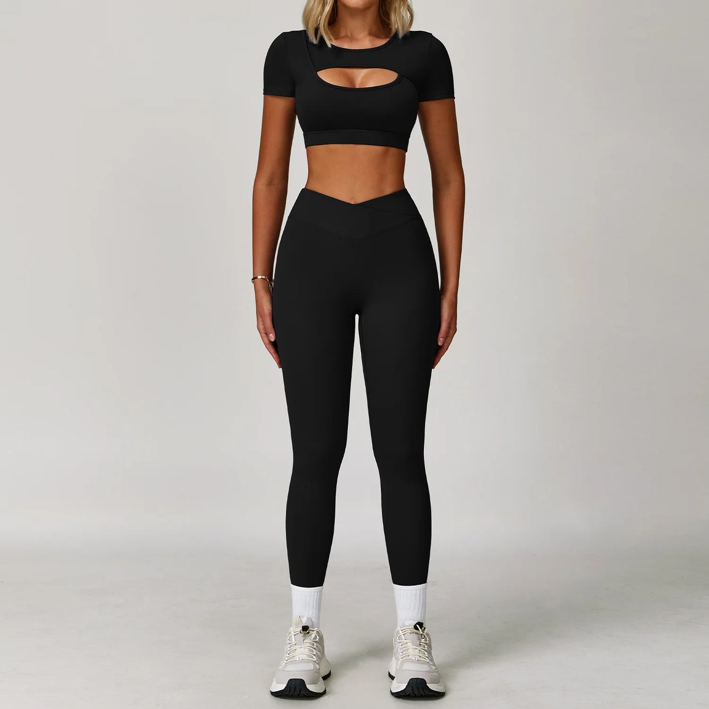 Women’s 3PCS Yoga Set – Long Sleeve Crop Top