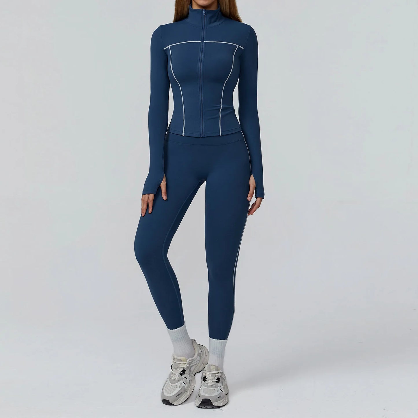 Women’s Seamless Yoga Set – 2/3PCS Fitness Tracksuit with Long Sleeve Jacket and High Waist Leggings