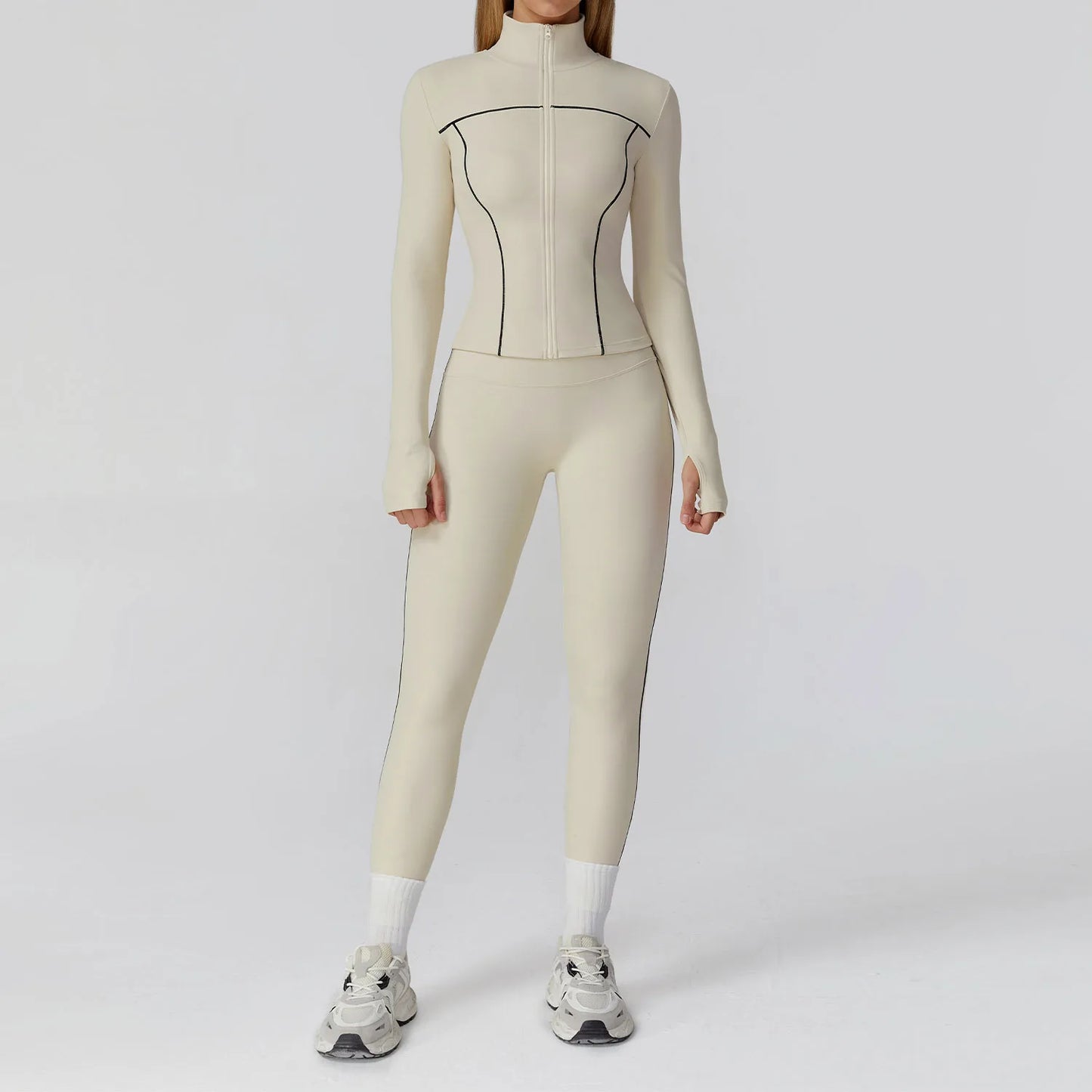 Women’s Seamless Yoga Set – 2/3PCS Fitness Tracksuit with Long Sleeve Jacket and High Waist Leggings