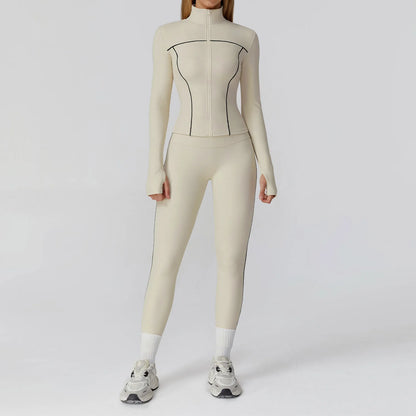 Women’s Seamless Yoga Set – 2/3PCS Fitness Tracksuit with Long Sleeve Jacket and High Waist Leggings