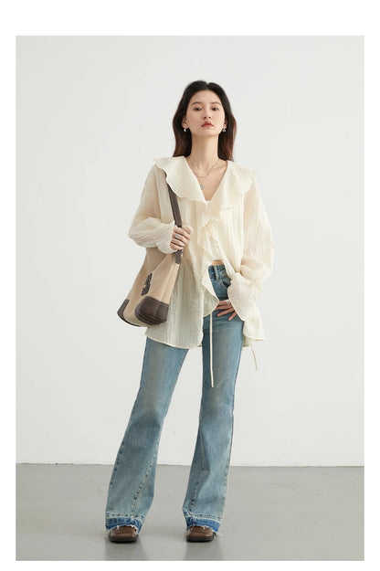 Ruffled V-Neck Lace Up Blouse – Spring/Summer 2025