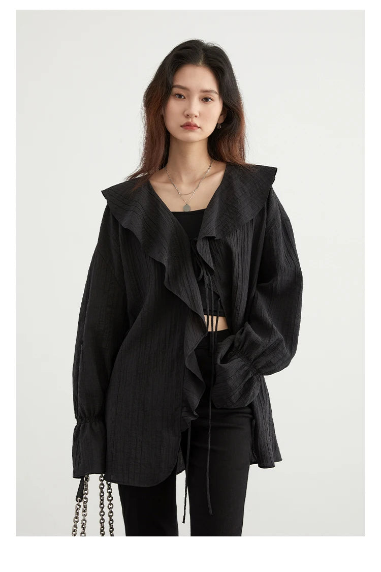 Ruffled V-Neck Lace-Up Blouse – Spring 2025 Collection