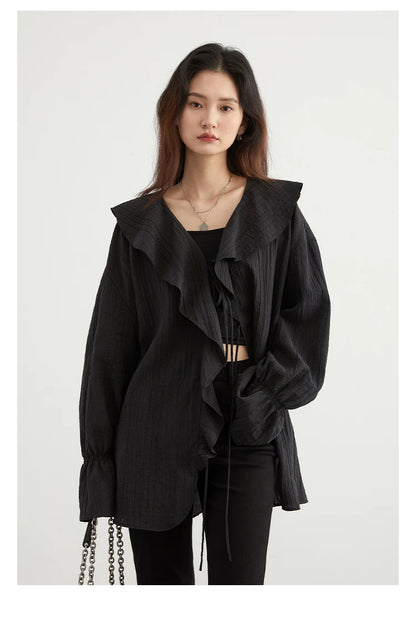 Ruffled V-Neck Lace-Up Blouse – Spring 2025 Collection