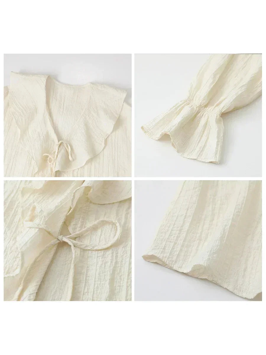 Ruffled V-Neck Lace-Up Blouse – Spring 2025 Collection