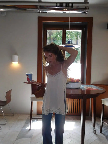 Lace Patchwork V-Neck Top – Summer 2025