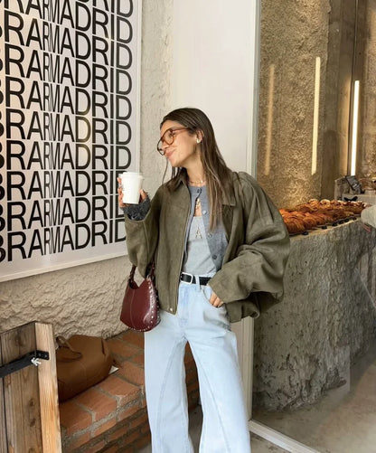 Women Suede Bomber Jacket