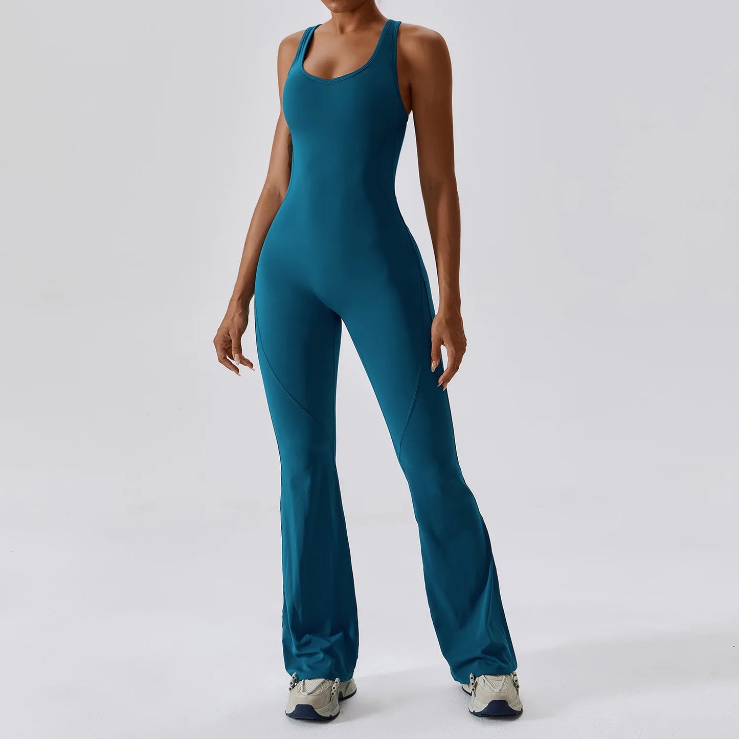 Women’s Solid One-Piece Yoga Jumpsuit – Seamless Fitness Bodysuit