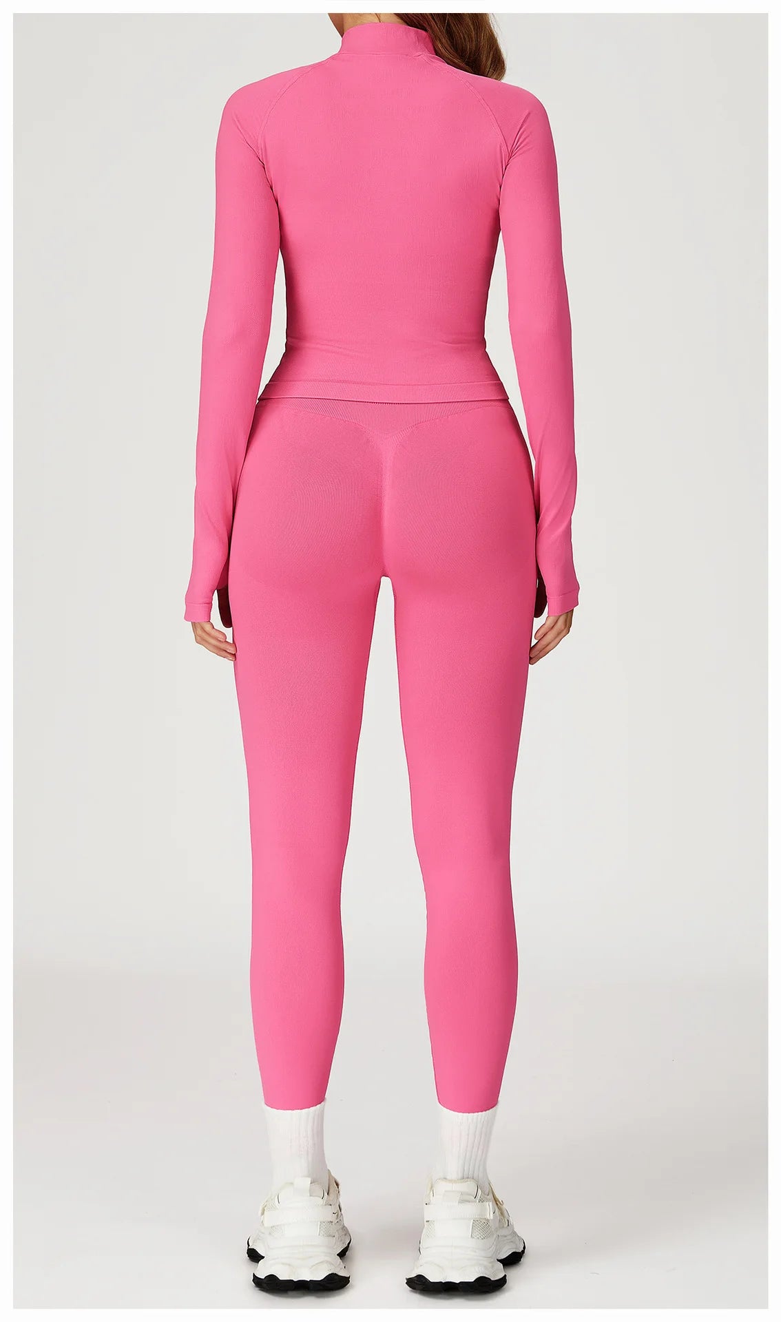 Women’s 2PCS Seamless Yoga Set – Zipper Long Sleeve Crop Top and High Waist Leggings