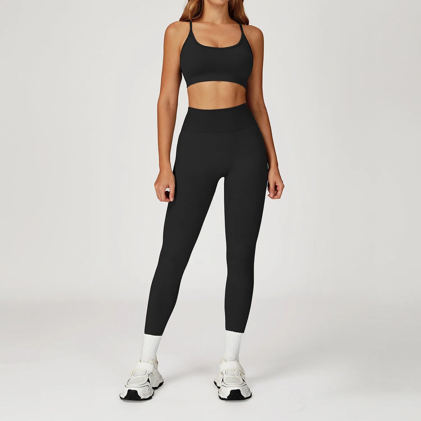 Women’s 2PCS Seamless Yoga Set – Zipper Long Sleeve Crop Top and High Waist Leggings