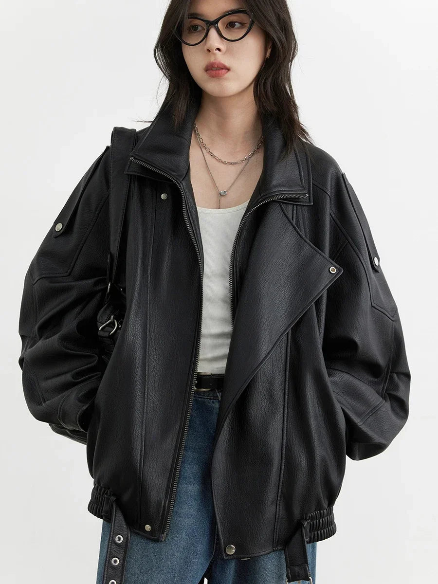 Retro PU Leather Jacket – Spring/Autumn 2025