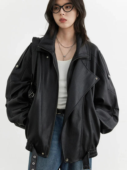 Retro PU Leather Jacket – Spring/Autumn 2025