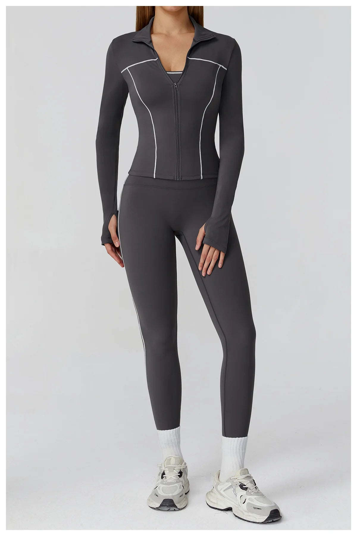 Women’s Seamless Yoga Set – 2/3PCS Fitness Tracksuit with Long Sleeve Jacket and High Waist Leggings