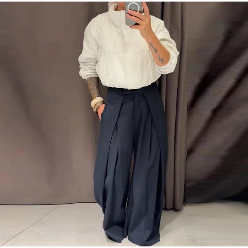 Striped Pleated Wide Leg Pants – Autumn 2025