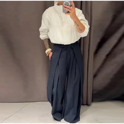 Striped Pleated Wide Leg Pants – Autumn 2025