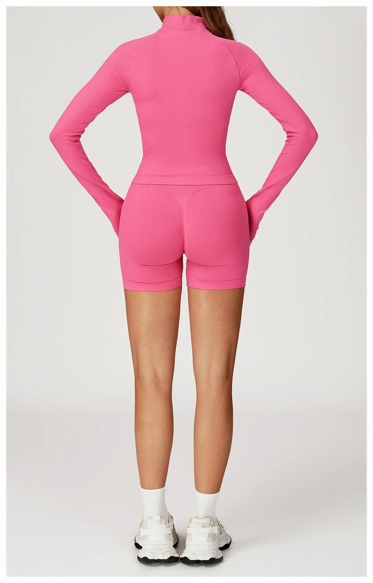 Women’s 2PCS Seamless Yoga Set – Zipper Long Sleeve Crop Top and High Waist Leggings