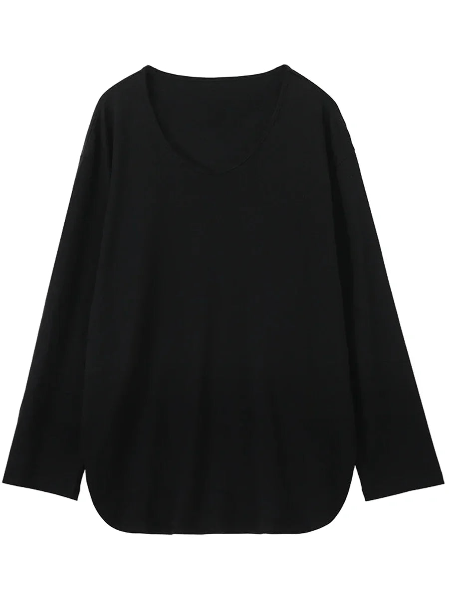 Casual U-Neck Long Sleeve Tee – Spring/Autumn 2025 Collection