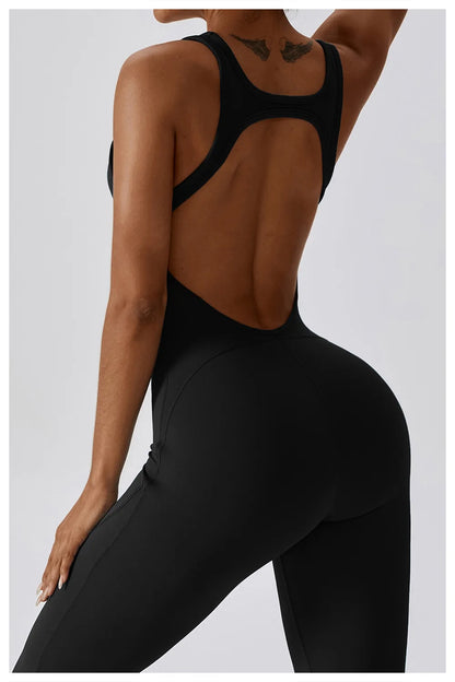 Women’s Solid One-Piece Yoga Jumpsuit – Seamless Fitness Bodysuit