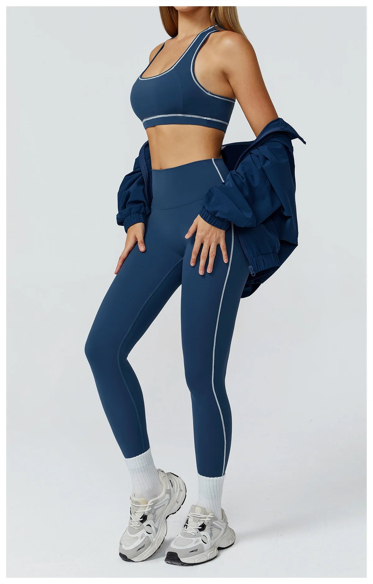 Women’s Seamless Yoga Set – 2/3PCS Fitness Tracksuit with Long Sleeve Jacket and High Waist Leggings