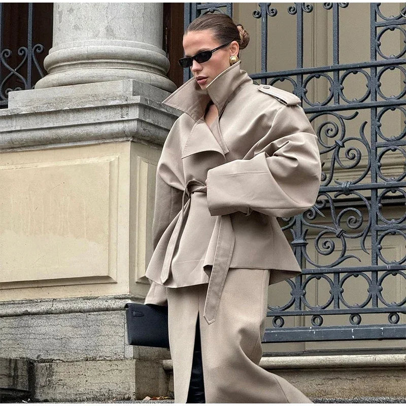 Lace-Up Cropped Trench Coat – Fall 2025