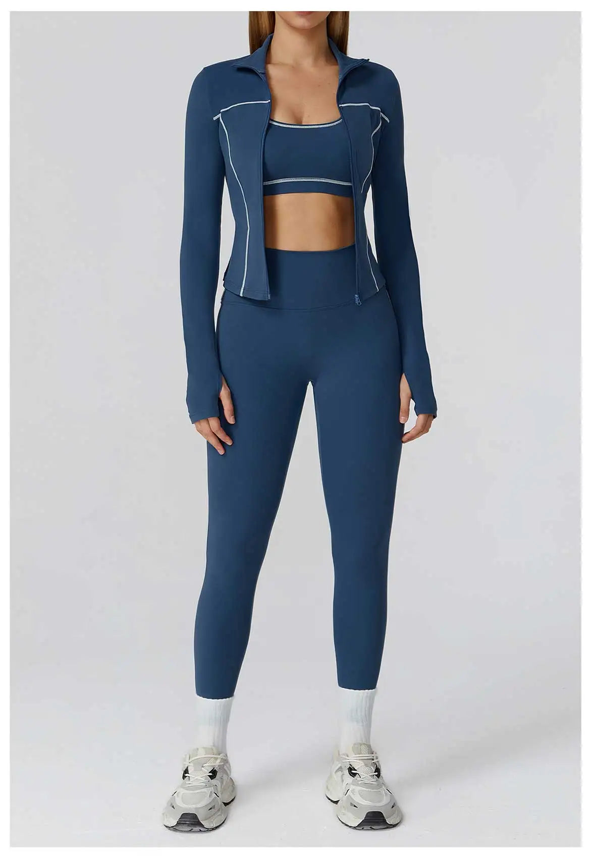 Women’s Seamless Yoga Set – 2/3PCS Fitness Tracksuit with Long Sleeve Jacket and High Waist Leggings