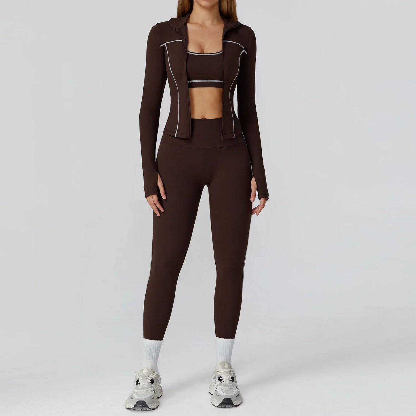 Women’s Seamless Yoga Set – 2/3PCS Fitness Tracksuit with Long Sleeve Jacket and High Waist Leggings