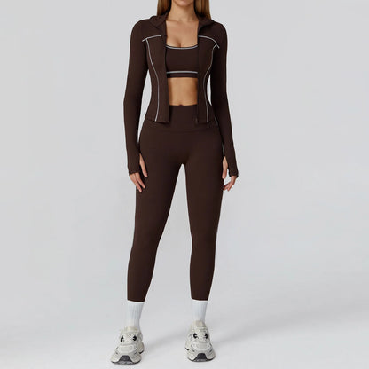 Women’s Seamless Yoga Set – 2/3PCS Fitness Tracksuit with Long Sleeve Jacket and High Waist Leggings