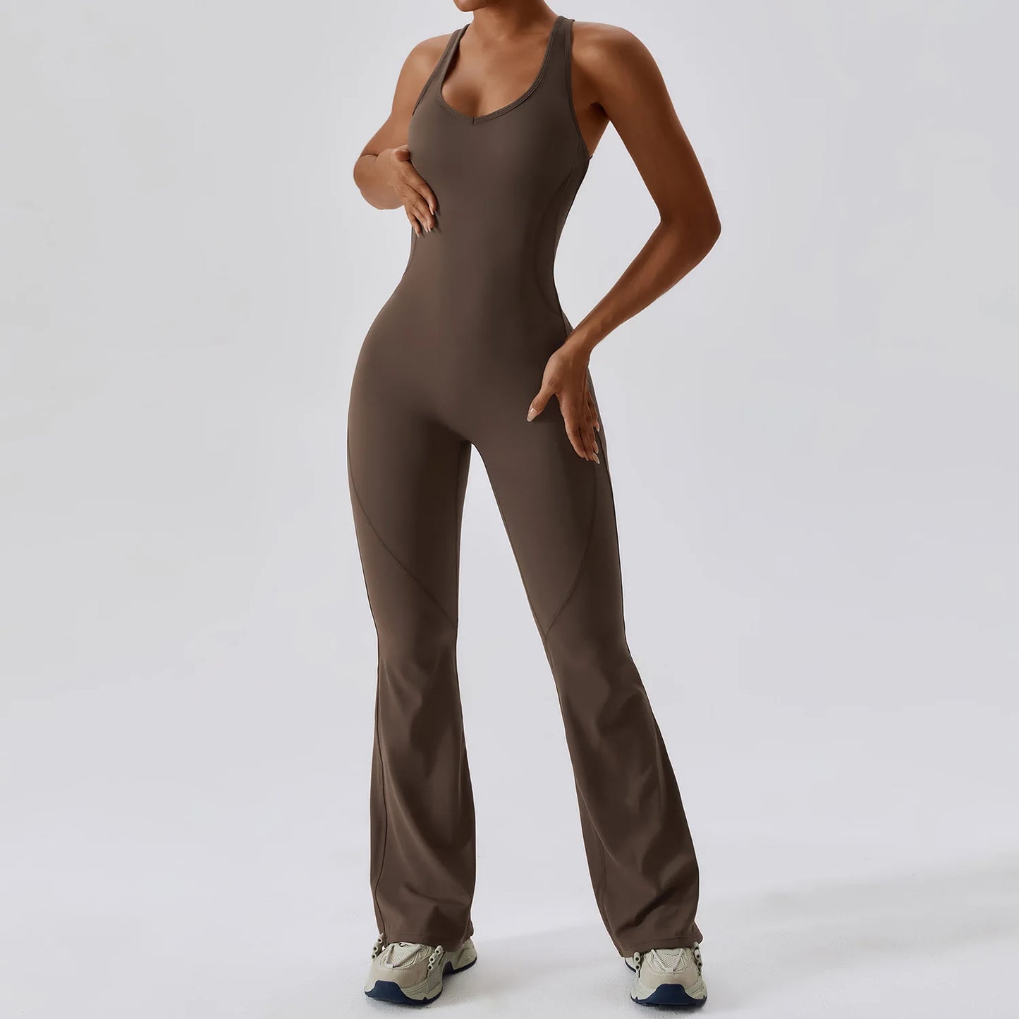 Women’s Solid One-Piece Yoga Jumpsuit – Seamless Fitness Bodysuit