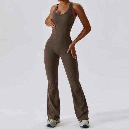 Women’s Solid One-Piece Yoga Jumpsuit – Seamless Fitness Bodysuit