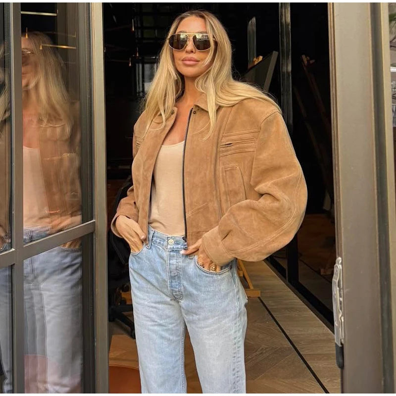 Brown Suede Cropped Jacket – Autumn 2025