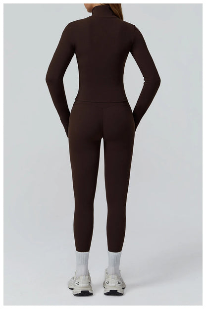 Women’s Seamless Yoga Set – 2/3PCS Fitness Tracksuit with Long Sleeve Jacket and High Waist Leggings