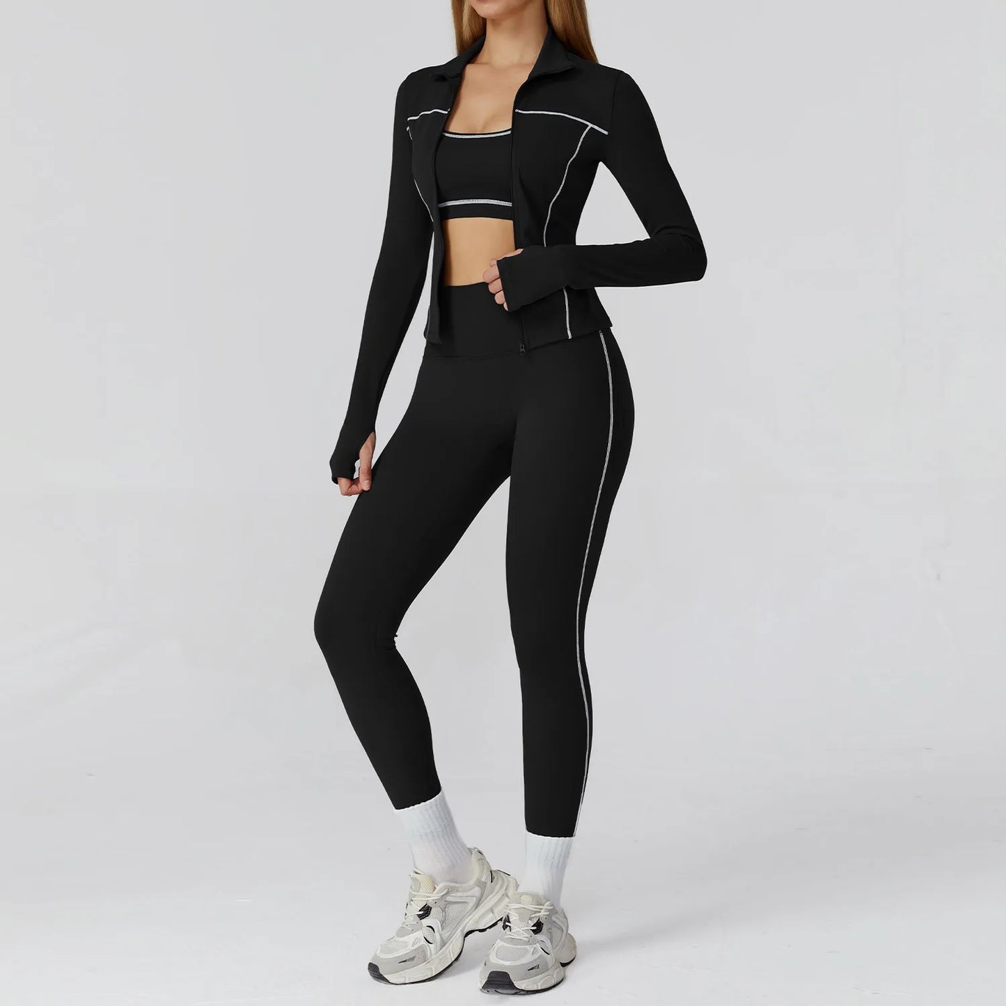 Women’s Seamless Yoga Set – 2/3PCS Fitness Tracksuit with Long Sleeve Jacket and High Waist Leggings