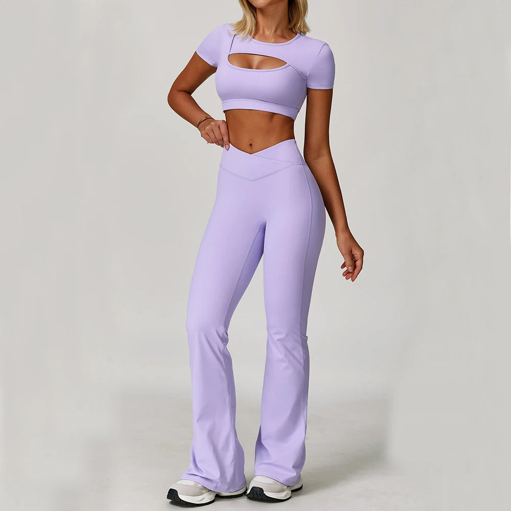 Women’s 3PCS Yoga Set – Long Sleeve Crop Top