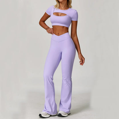 Women’s 3PCS Yoga Set – Long Sleeve Crop Top