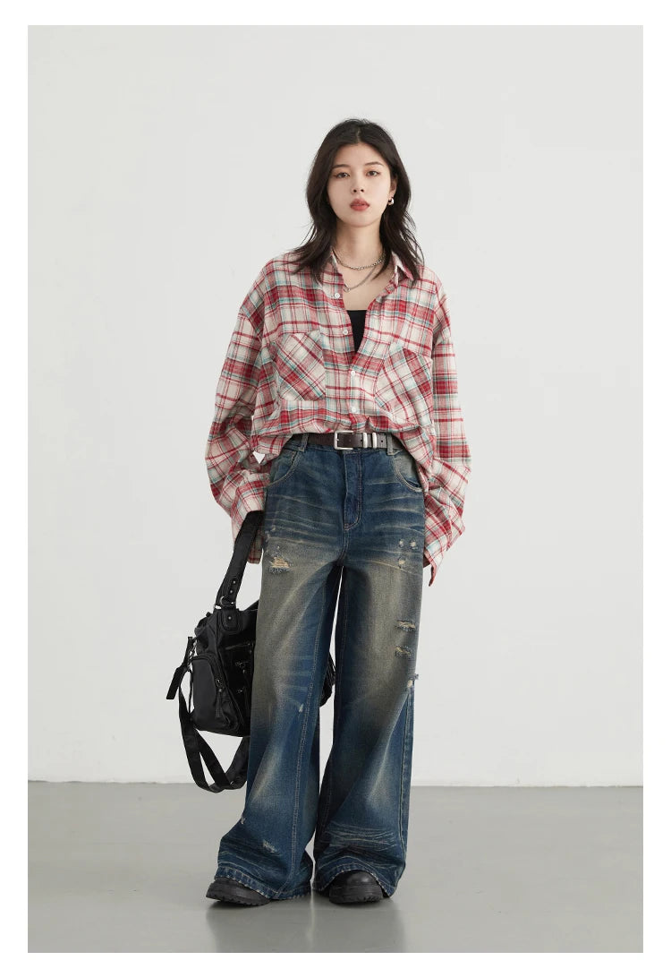 Retro Color Block Cotton Shirt – Spring/Autumn 2025 Collection