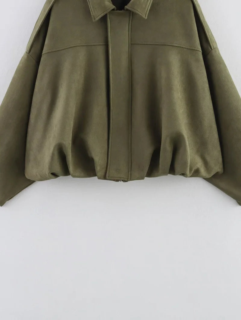 Women Suede Bomber Jacket