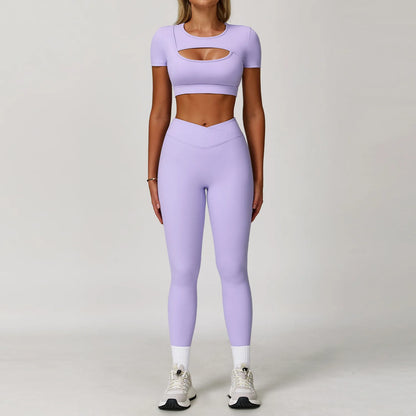 Women’s 3PCS Yoga Set – Long Sleeve Crop Top