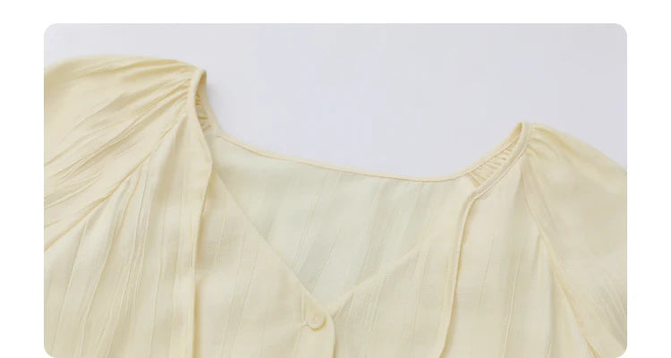 Korean V-Neck Lace-Up Blouse – Spring/Summer 2025 Collection