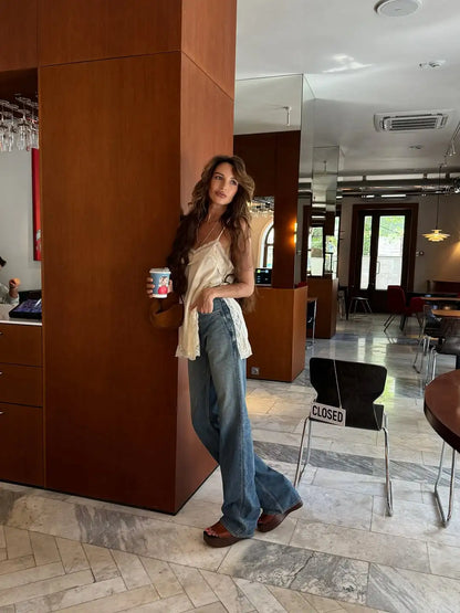 Lace Patchwork V-Neck Top – Summer 2025