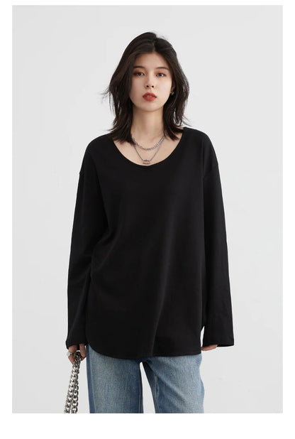 Casual U-Neck Long Sleeve Tee – Spring/Autumn 2025 Collection