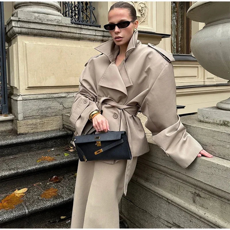 Lace-Up Cropped Trench Coat – Fall 2025