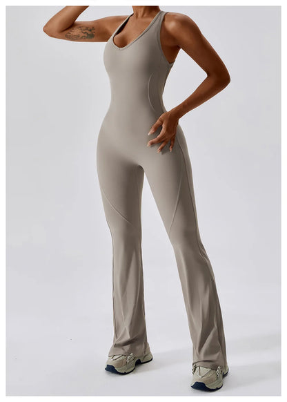Women’s Solid One-Piece Yoga Jumpsuit – Seamless Fitness Bodysuit
